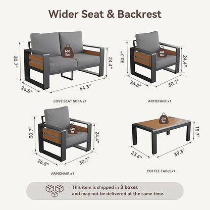 Aoxun Aluminum Patio Furniture Set, 4 Seats Luxury Metal Patio Conversation Sets - Image 2