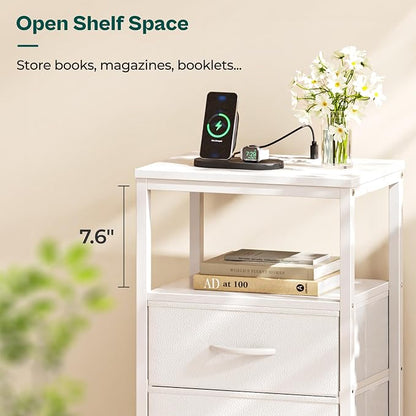 Huuger Nightstand with Charging Station, Side Table with 2 Fabric Drawers - Image 8