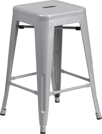 Flash Furniture Kai Commercial Grade 24" High Backless Silver Metal - Image 4