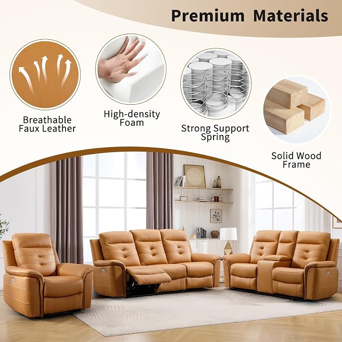 ANJ 3-Piece Faux Leather Power Recliner Sofa Set - Image 7