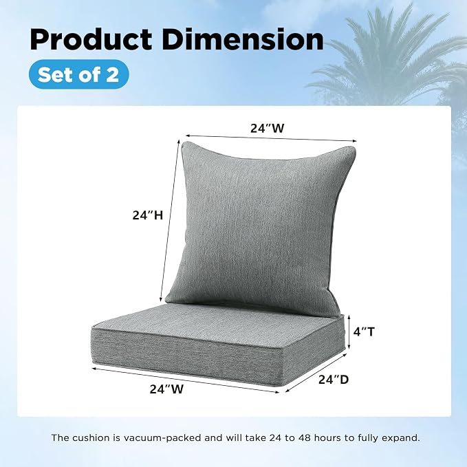 Outdoor Deep Seat & Back Cushion Set, 24 x 24 Inch Water Repellent and Fade - Image 2