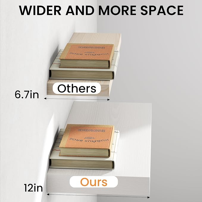 30Inch White Floating Shelves for Wall, 12 Inch Deep Shelves for Bedroom - Image 5