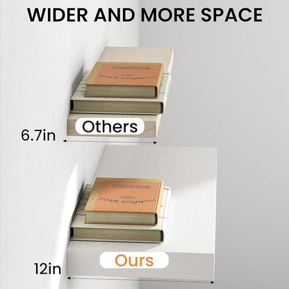 36Inch White Floating Shelves for Wall, 12 Inch Deep Shelves for Bedroom - Image 5