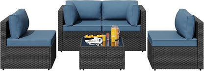 SUNLEI 5pcs Patio Furniture Sets Conversation Set, Low Back All-Weather Rattan by SUNLEI