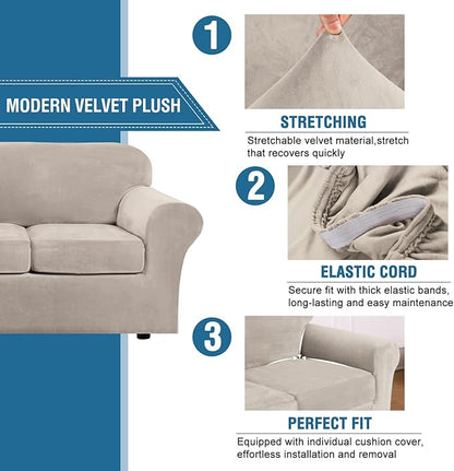 H.VERSAILTEX Rich Velvet Stretch 2 Piece Cover Chair Slipcover Sofa Cover - Image 3