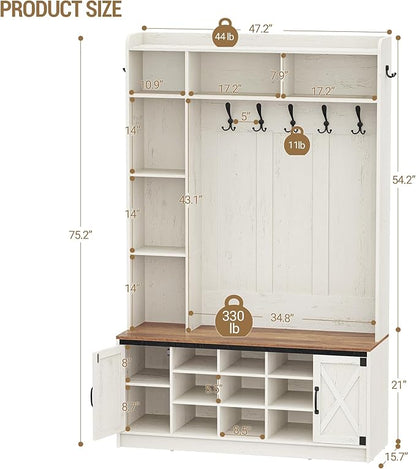 Hzuaneri 47.2" Hall Tree, LED Farmhouse Entryway Storage and Coat Rack Wood - Image 3