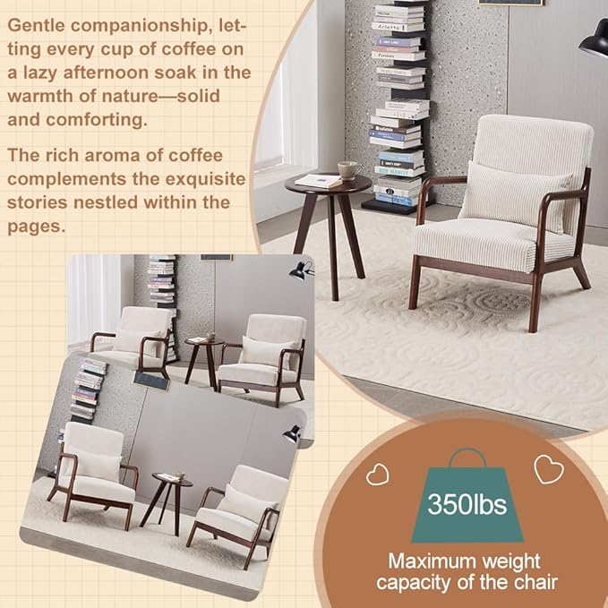 Hanuq】Mid-Century Modern Accent Chair&Coffee Table Set, Vintage Luxury Style - Image 4