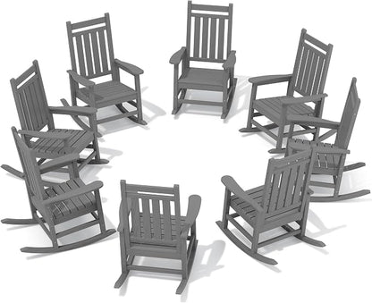 SERWALL HDPE Outdoor Rocking Chair Set of 8, Patio Rocking Chairs by SERWALL