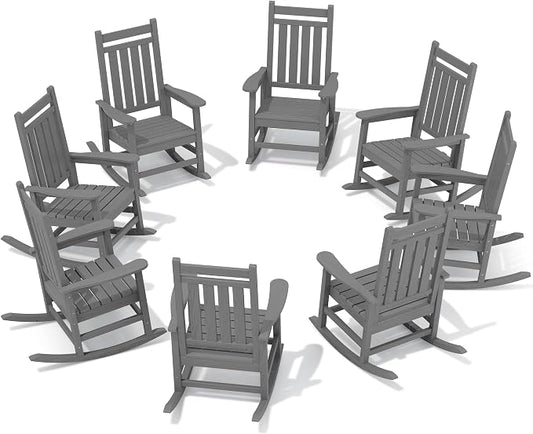 SERWALL HDPE Outdoor Rocking Chair Set of 8, Patio Rocking Chairs by SERWALL