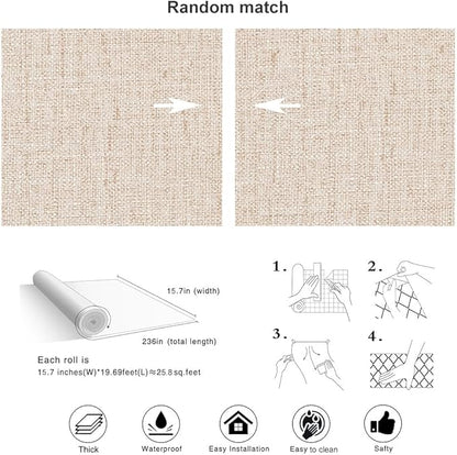 Beige Textured Contact Paper Grasscloth Wallpaper Peel and Stick Linen Self - Image 4