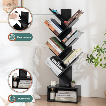 Yoobure Tree Bookshelf, 6 Tier Small Book Shelf Retro Floor Standing Bookcase - Image 8