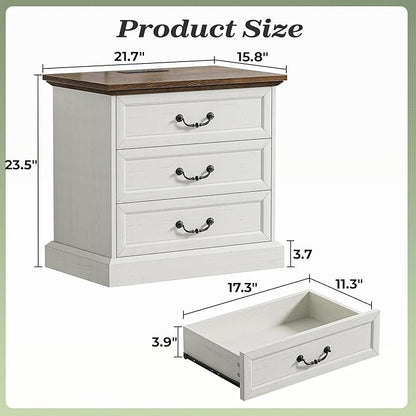 Huuger Nightstand with Charging Station, 3 Drawer Night Stand Set of 2 - Image 2