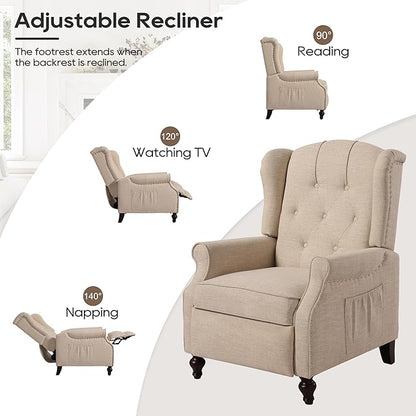 Wingback Chair with Massage and Heat, Tufted Fabric Pushback Recliner Chair - Image 4