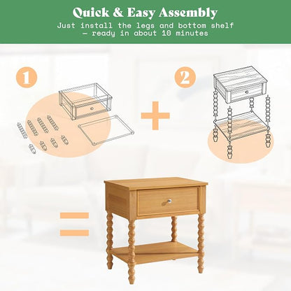 AMERLIFE 24" Wood Nightstand, Vintage Bedside Table - Image 3