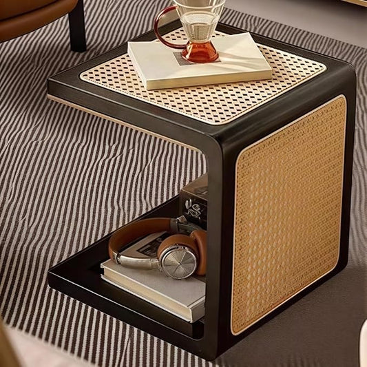 Japanese Style Wood Rattan Stool Side Table Multi-Functional Shoe Bench Night by Unknown