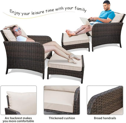 LEVELEVE Balcony Furniture 5 Piece Patio Conversation Set, PE Wicker Rattan - Image 6