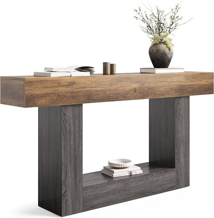 LITTLE TREE 63 Inches Long Console Table, 2-Tier Farmhouse Sofa Table Behind - Image 8