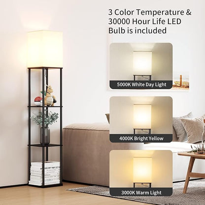 SUNMORY Floor Lamp with Shelves, Modern Square Standing Lamp with 3 Color - Image 2