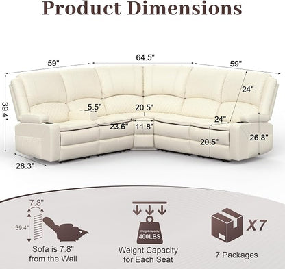 Yolsali Manual Reclining Sectional Sofa Set, 5 Seats Soft Leather Recliner - Image 2