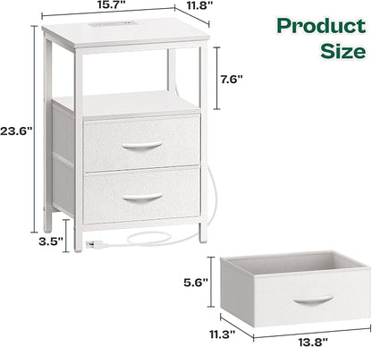 Huuger Night Stand with Charger Station and LED Lights, 2 Drawer Nightstand - Image 3
