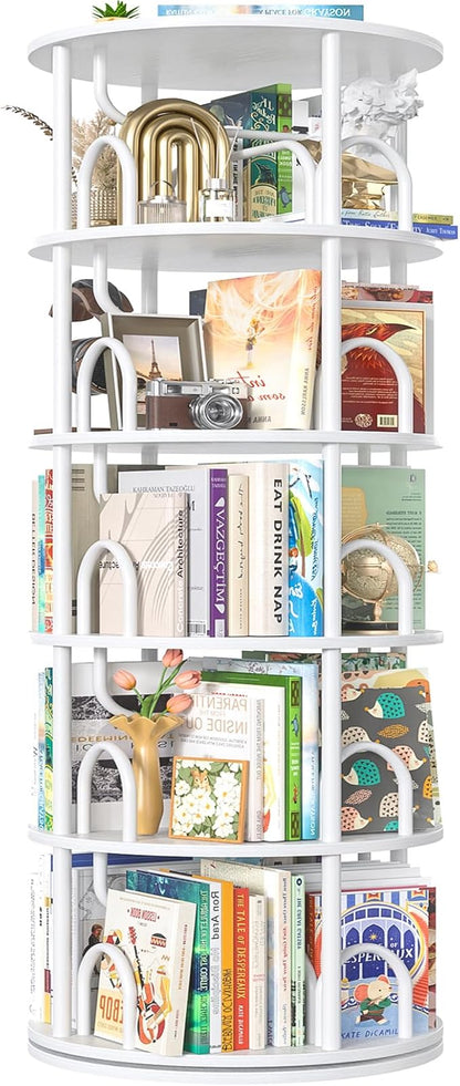 Aheaplus 5 Tier Rotating Bookshelf Tower, 360 Display Spinning Bookcase by Aheaplus