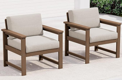 SERWALL 2 Pieces Single Cushioned Lounge Chair, HDPE Outdoor Adirondack Sofa by SERWALL