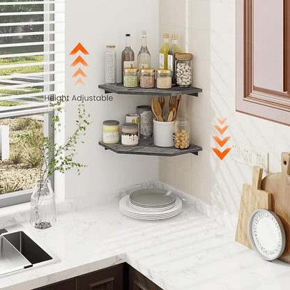 Homode Corner Shelf Wall Mount, Cable Box, Wood Hanging Storage Shelf Organizer - Image 2