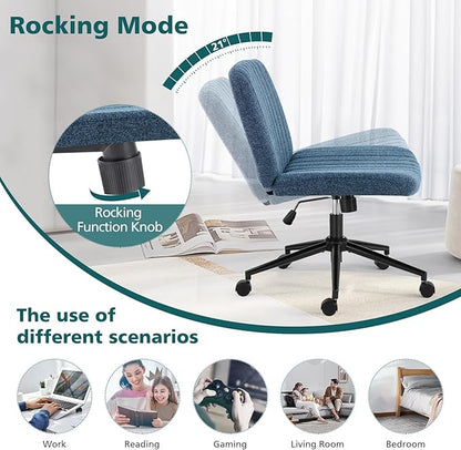 OLIXIS Criss Cross Chair with Wheels Wide Cross Legged Office Desk Vanity Chair - Image 6