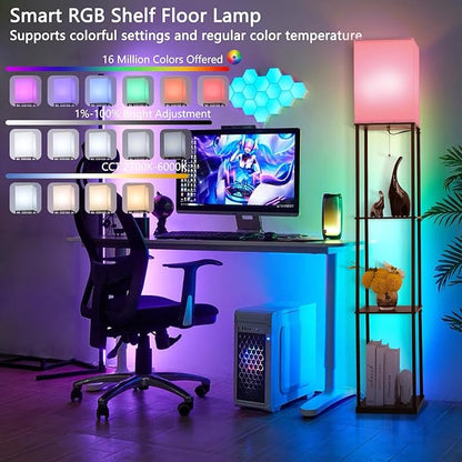 Gupuzm Floor Lamp with Shelves, with Modern Square Standing Lamp with Smart APP - Image 2