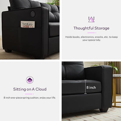 TYBOATLE Black Faux Leather Sofa Sectional Couches - Image 4