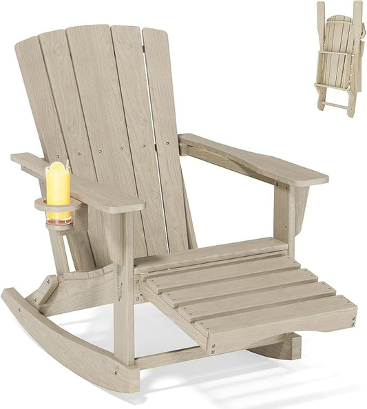 Adirondack Rocking Chair with Retractable Ottoman, Outdoor Folding Adirondack by Unknown