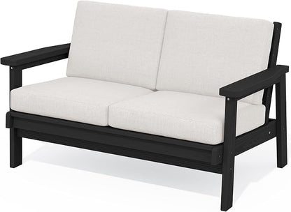 SERWALL HDPE Outdoor Patio Loveseat, All Weather Wood-Like Outdoor Sofa HDPE by SERWALL