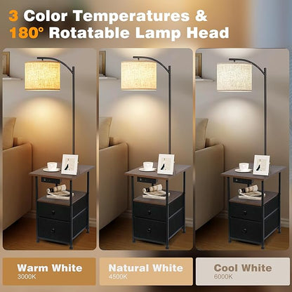 PESRAE Floor Lamp with Table & 2 Drawers, End Table with 3 Color Temperature - Image 4