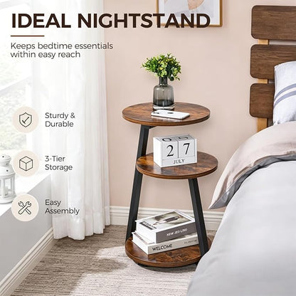 BEWISHOME Round Side Table, 3-Tier End Table, Nightstand - Image 5