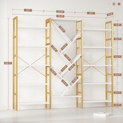 INNOD 70x70” Triple 5 Tier Book Shelf, Large Wooden Bookcase - Image 2