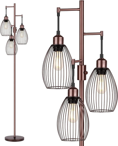 Dimmable Floor Lamp, 3 x 800LM LED Edison Bulbs Included, Farmhouse Industrial by Nintiue