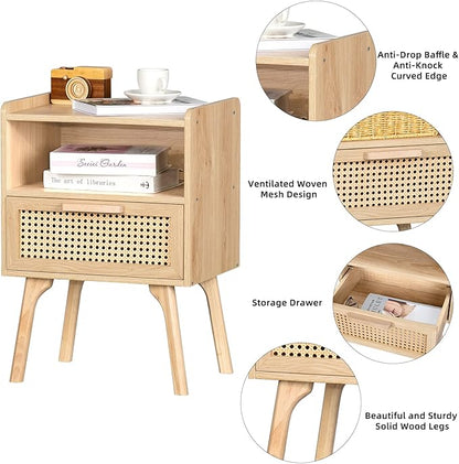 Lerliuo Rattan Nightstand, Boho Side Table - Image 6
