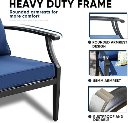 4 Piece Outdoor Patio Furniture Set, Oversized Metal Conversation Set - Image 5