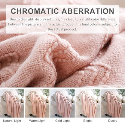 BOURINA Pink Throw Blanket 60x80 Inches Throw Textured Solid Soft Sofa Throw - Image 7
