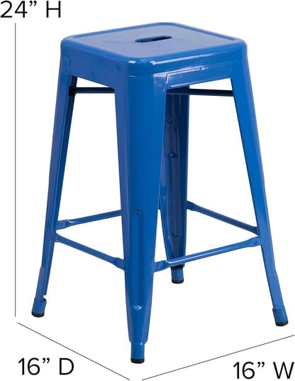 Flash Furniture Lily 4 Pack Commercial Grade 24" High Backless Blue Metal - Image 3