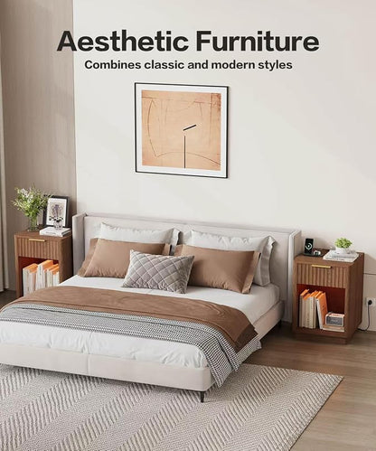 Akxomel Fluted Nightstands Set of 2, Wooden Night Stand - Image 4