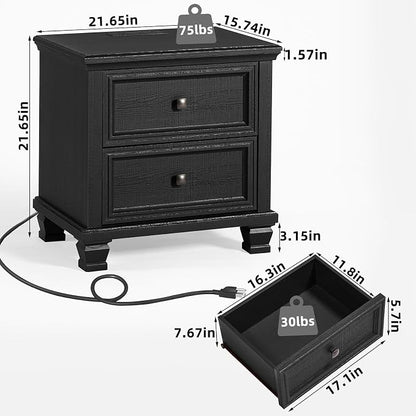 SAVOR LIFE Farmhouse Nightstand Set of 2, Rustic Low Nightstands - Image 2