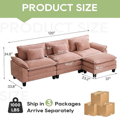 Oprisen 120" Modular Sectional Sofa, Comfy Cloud Couch Sectional Sofa - Image 2