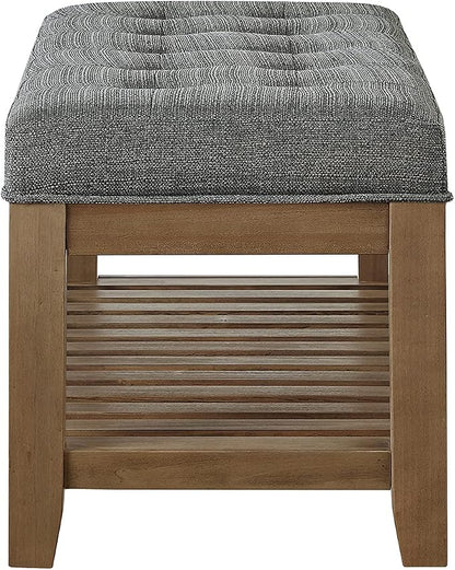24KF Large Rectangular Upholstered Tufted Linen Fabric Ottoman Bench, Padded - Image 7