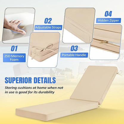 Basic Beyond Chaise Lounge Cushions Outdoor, 3-Layer Waterproof Outdoor - Image 3