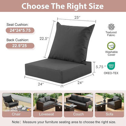 Outdoor Deep Seat Cushion Set, 24x24 Inch Water-Resistant & Fade-Resistant - Image 2