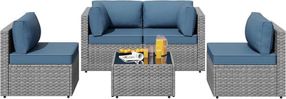 SUNLEI 5 Piece Patio Furniture Sets, Low Back All-Weather Rattan Sectional Sofa - Image 6
