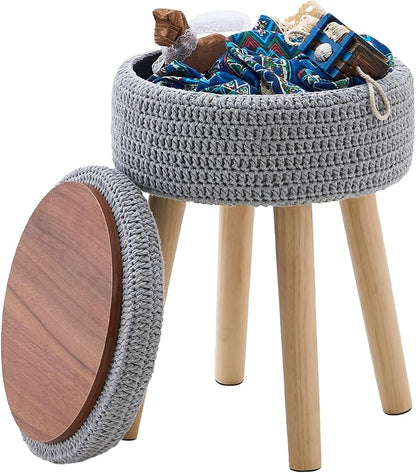Wimarsbon Pouf Ottoman, 100% Cotton Knitted Boho Footstool, Round Footrest by Wimarsbon