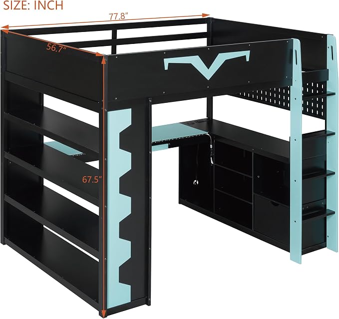 Full Size Gaming Loft Bed with Integrated Desk & RGB LED Lights, Pro-Gamer Bunk - Image 3