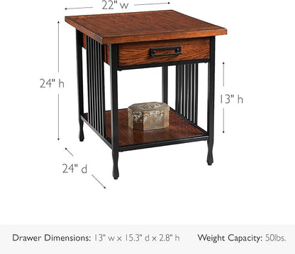 Leick Home Ironcraft End Table, Solid Wood, 1 Storage Drawer, Bottom Display - Image 3
